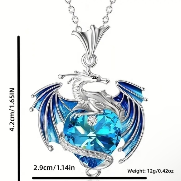 Exquisite Colorful Blue Dragon Rhinestone Pendant Necklace - Picture 4 of 5